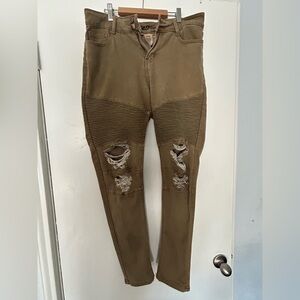 Distressed Olive Skinny Jeans for Women